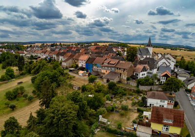 High angle view of townscape against sky