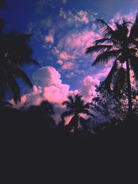 Low angle view of silhouette palm trees against sky at sunset