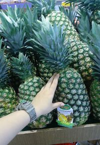 Midsection of woman holding fruits at market