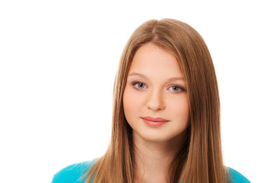 Portrait of a beautiful young woman over white background