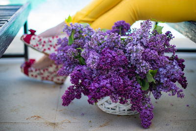 Close-up of purple flowers on table