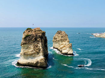 Natural rock formation called the pigeons' rock, off the coast of raouché, beirut.