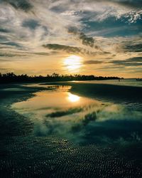 Scenic view of lake against sky during sunset