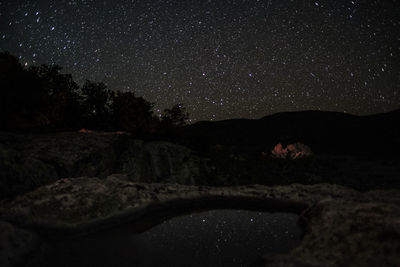 Scenic view of land against sky at night