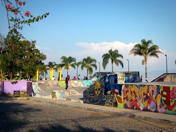 Palm trees on beach against sky
