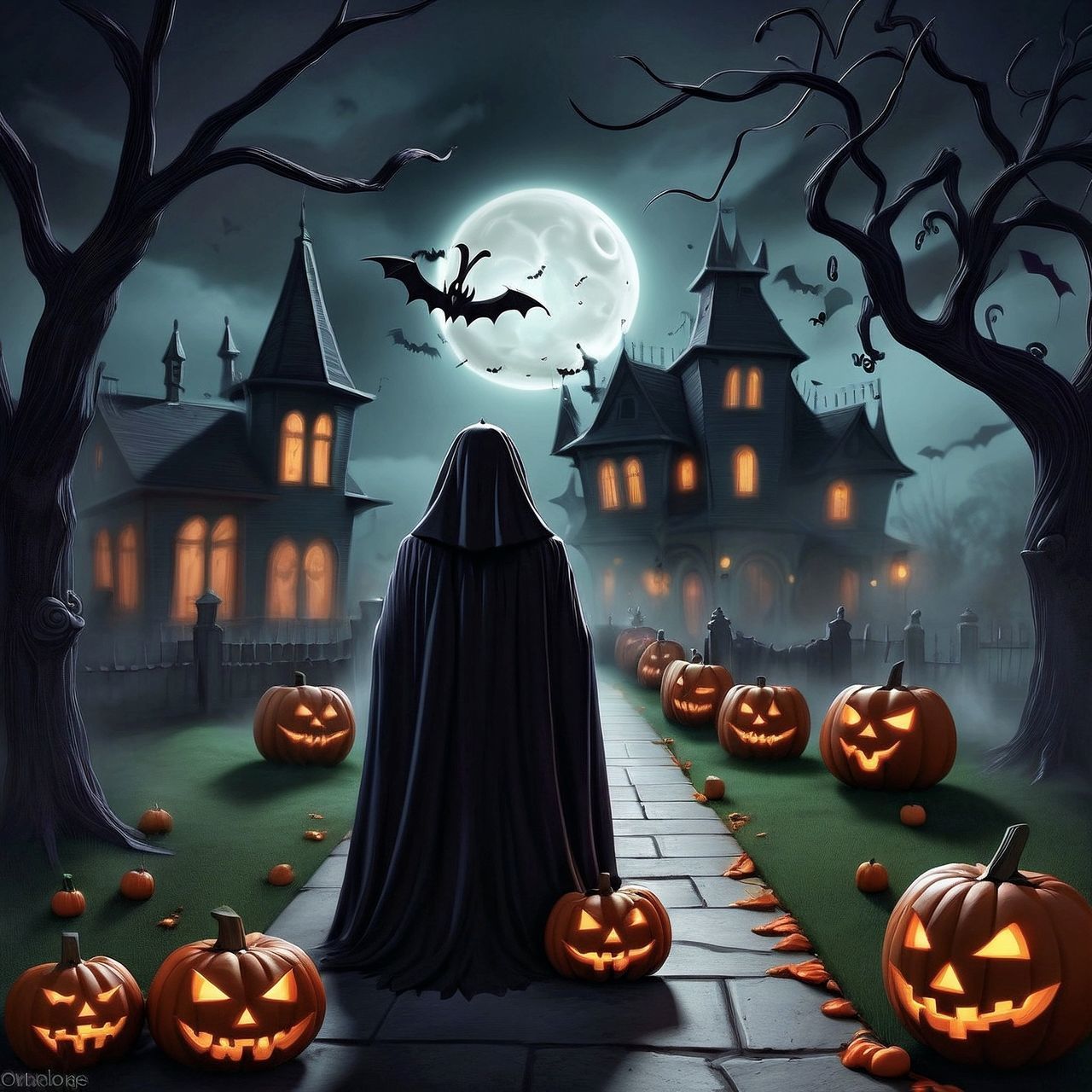 halloween, celebration, pumpkin, vegetable, holiday, spooky, cartoon, night, squash, religion, tradition, moon, food, food and drink, fear, jack-o'-lantern, witch, screenshot, decoration, nature, architecture, belief, horror, event, building, spirituality, dark, fantasy, autumn, illuminated, lighting equipment, fruit, sky, candle, no people