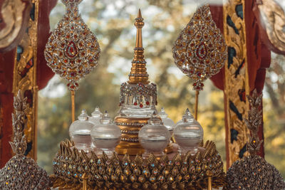 Close-up of temple against building