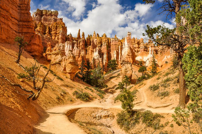 Panoramic view of rock formations against sky