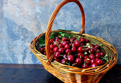 Close-up of tomatoes in wicker basket