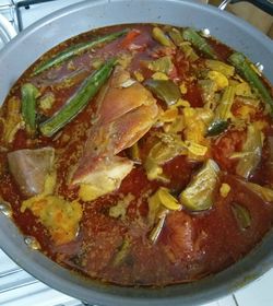 High angle view of fruits in bowl on table