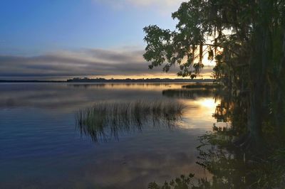 Scenic view of lake against sky during sunset