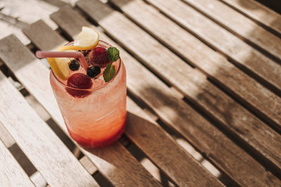 High angle view of drink on table