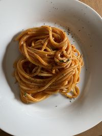 High angle view of noodles in plate