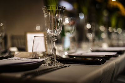 Close-up of wine glass on table in restaurant