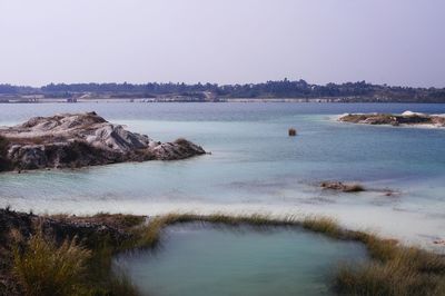 Scenic view of beach against clear sky