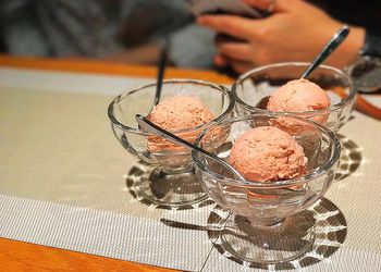 Close-up of ice cream on table