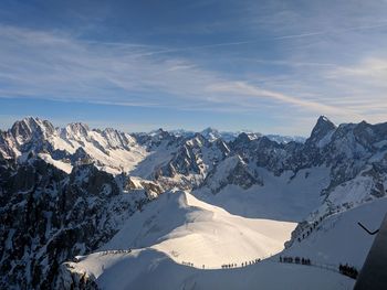 Scenic view of snow covered mountains against sky