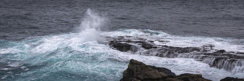 Waves splashing on rocks