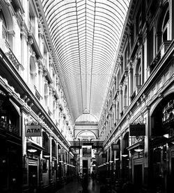 Low angle view of train at shopping mall