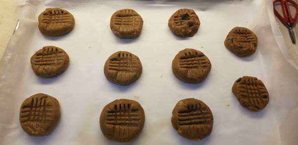 High angle view of cupcakes on table