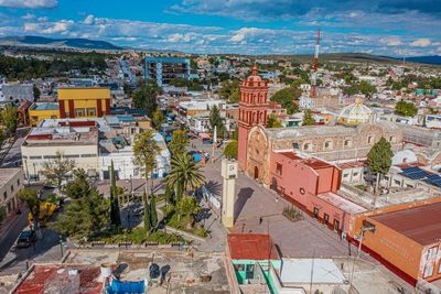 High angle view of townscape against sky