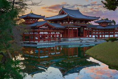Panoramic view of lake and buildings against sky