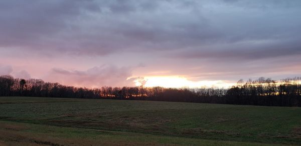 Scenic view of field against sky during sunset