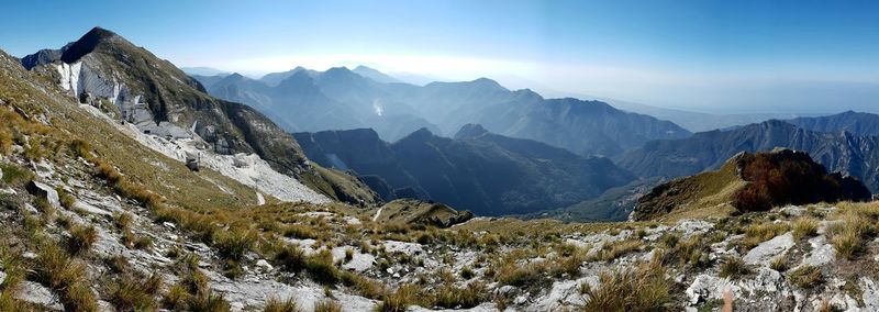 Scenic view of mountains against sky during winter