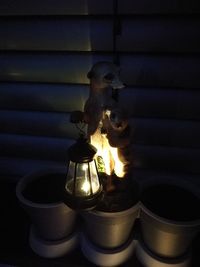 Close-up of illuminated candles on table