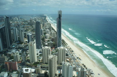 High angle view of city at waterfront