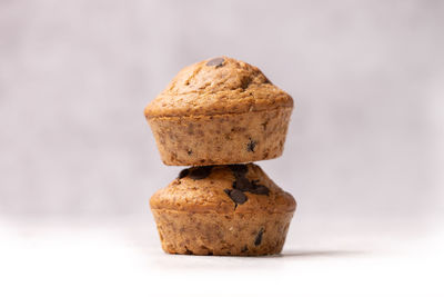 Close-up of cookies against white background