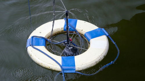 High angle view of fishing boat in lake