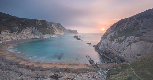 View of beach against sky during sunset