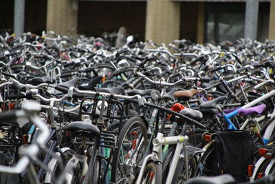 Close-up of bicycles in holland 