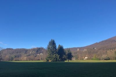 Scenic view of landscape against clear blue sky