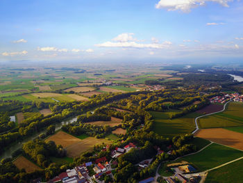 High angle view of agricultural field against sky