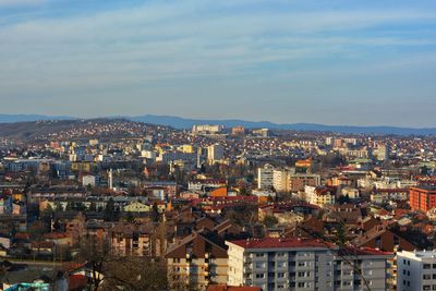 High angle view of townscape against sky