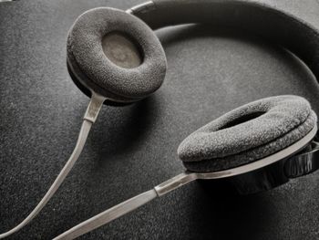 Close-up of headphones on table