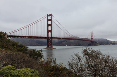 Golden gate bridge against cloudy sky