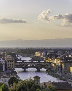 View of florence downtown from piazzale michelangelo, view of arno river and ponte vecchio