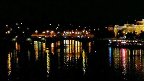 Bridge over river at night