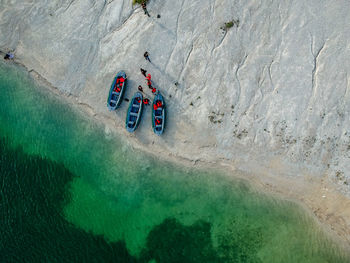 High angle view of people on boat