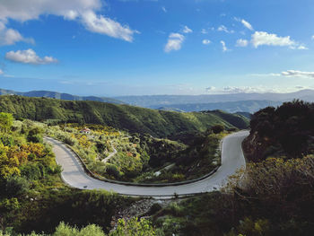 High angle view of road against sky