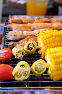 Close-up of food on barbecue grill