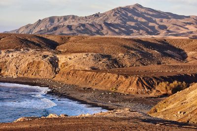 Volcanic beach on fuerteventura canary island in spain