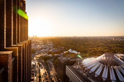 High angle view of buildings in city