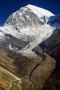 Snowcapped mountain peak against clear sky