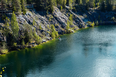 Marble quarry and lake in ruskeala mountain park.beautiful natural background. landscapes of karelia