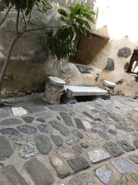 High angle view of rocks at shore