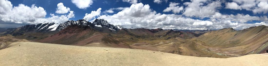 Panoramic view of landscape and mountains against sky